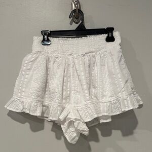 Aerie High Waist White Ruffle Shorts